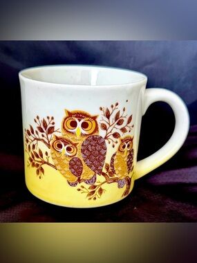 Vintage Otagiri Coffee Mug Owl Birds Multicolor Japan Cup